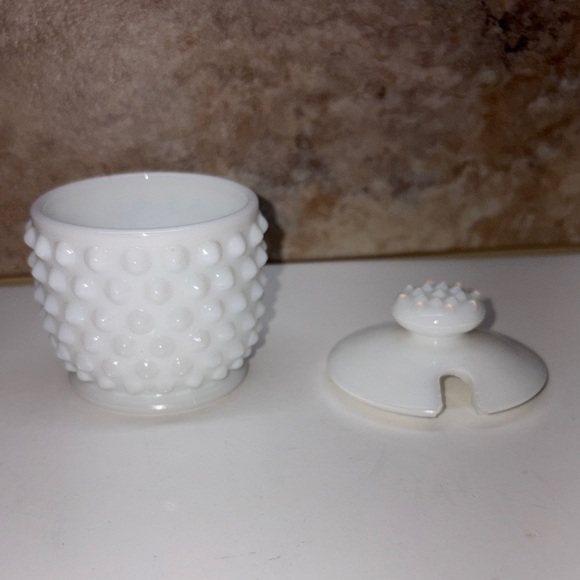 Vintage Fenton White Hobnail Milk Glass Jam Jelly Jar Honey Pot 3”H - Picture 4 of 10